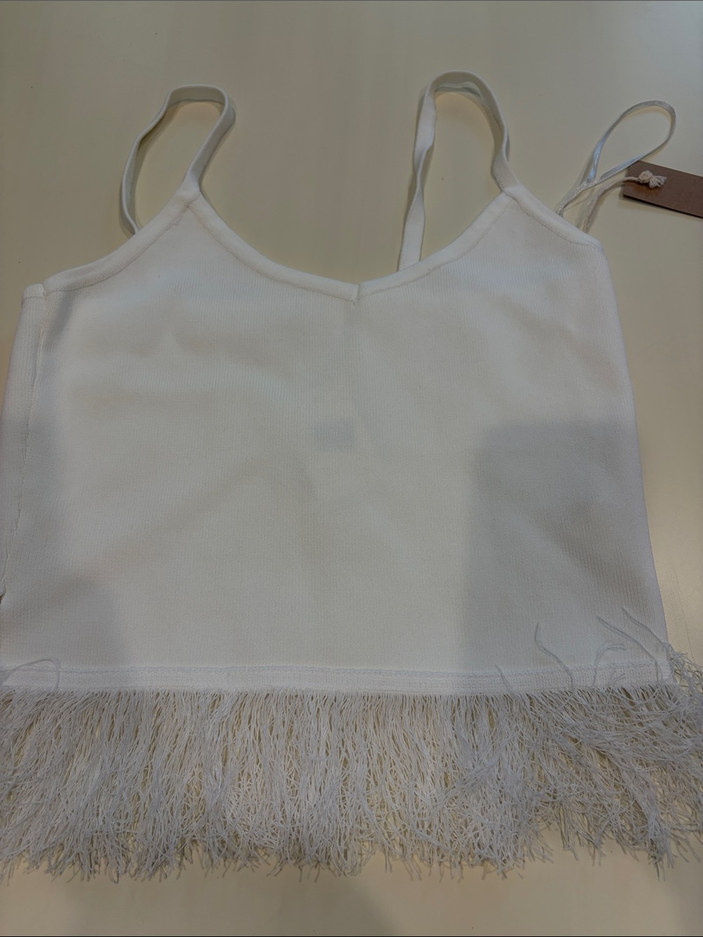 White Feather-Trim Spaghetti Strap Tank Top